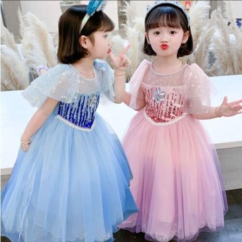 Frozen Kids Elsa Dress For Girls Halloween Party Cosplay Princess Costume Girls Summer Blue Sequins Dress Child Carnival Clothes