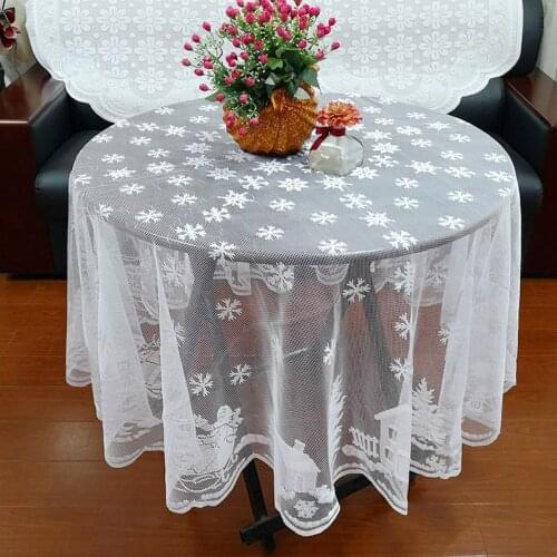 Snowflake Elk Printed Lace Tablecloth Rectangle Merry Christmas Santa Claus Decoration Xmas Wedding Decor Houseware