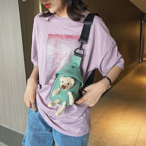 2020 Japanese Little Cute Bear Girl Chest Pack Diagonal Bag Casual Messenger Bag Phone Pouch Bags Crossbody Bags Headphone Hole