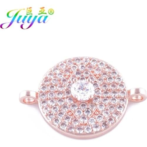 Juya Handmade Bijoux Findings Micro Pave Zircon Evil Eye Round Charm Connectors For Women Men DIY Craft Connect Jewelry Making