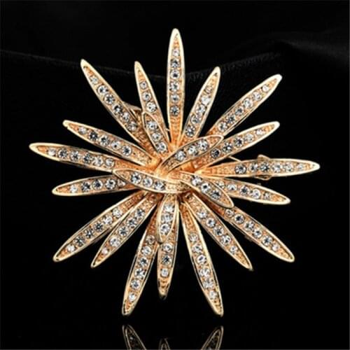 Sun Flower Brooches Crystal Brooch Rhinestones Pins For Women Imitated Pearl Wedding Bouquets Party Jewelry Corsage Gifts