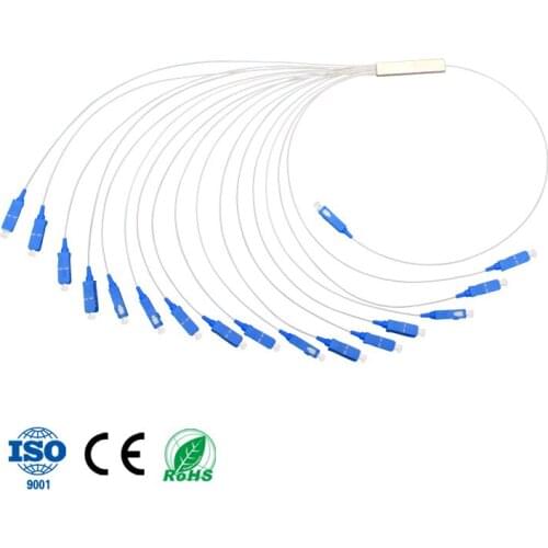 Factory Price Blockless Type Mini Steel Tube Optical PLC Balanced Splitter 1x16 Fiber Optic PLC Splitter with SC/UPC Connector
