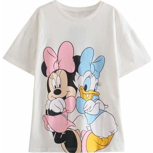Disney Cartoon Minnnie Shirts for Women Print Round Neck Short-sleeved Women Fashion Clothing Graphic T-Shirts Harajuku Kawaii