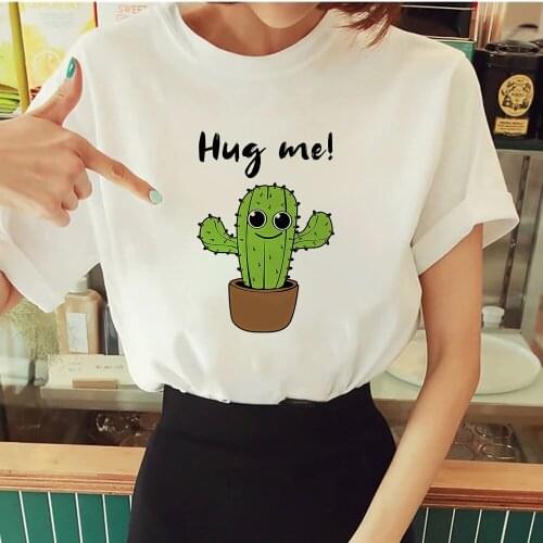 Cartoon Cactus Embrace Creative Graphic Women T-shirts Hug Me T shirt Female Harajcku Beautiful Tshirt Style 2021 New Arrivals