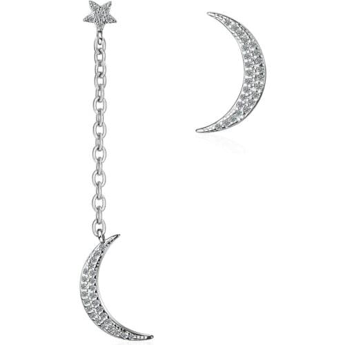 Moon Star Tassel 925 Sterling Silver Stud Earrings For Women Korean Zircon Fashion Jewelry Aretes De Mujer