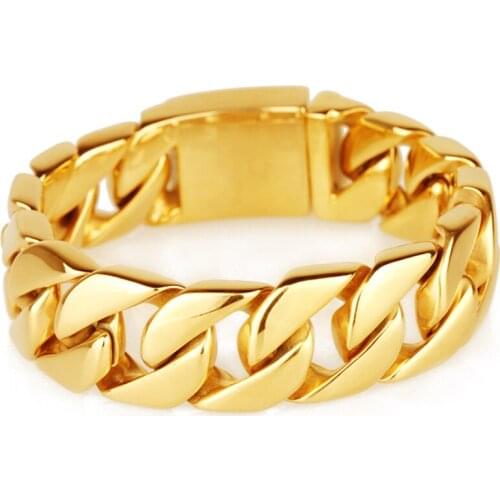Granny Chic Heavy Jewelry Mens Womens Bracelet 316L Stainless Steel Bracelet Wide 26mm Gold Cuban Curb Chain Bangle