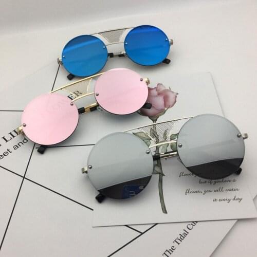 2021 Mirror Round Rimless Punk Women Gothic Steampunk Sunglasses Men Vintage