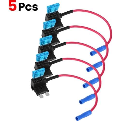 5Pcs Car Auto Circuit Fuse Tap Adapter Standard ATO ATC Blade Fuses Holder With 15A Blade Car Fuse