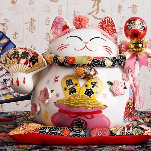 9 inch Ceramic Fortune Cat Maneki Neko Ornament Home Decoration Gift Feng Shui Lucky Cat Piggy Bank Centerpiece