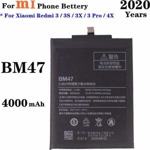 2020 years 4000mAh Phone Battery BM47 for Xiaomi Redmi 3 3S 3X 3 Pro 4X High Quality Replacement Bateria Rechargeable Batteries