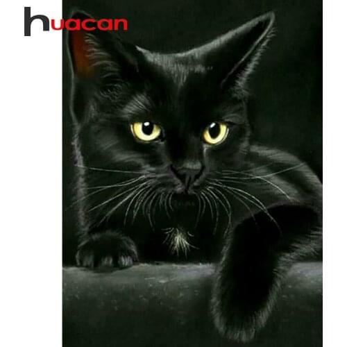 Huacan Diamond Painting Black Cat Cross Stitch Home Decoration Diamond Embroidery Animal Mosaic Wall Stickers