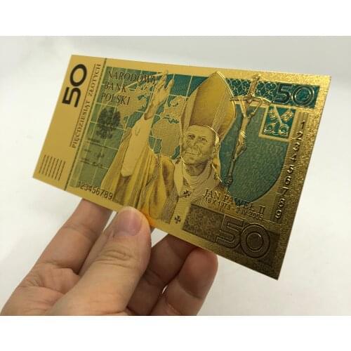 50 PLN ZLOTY Poland Gold Color BANKNOTE POPE JOHN PAUL II For collection 999 Gold for souvenir collection