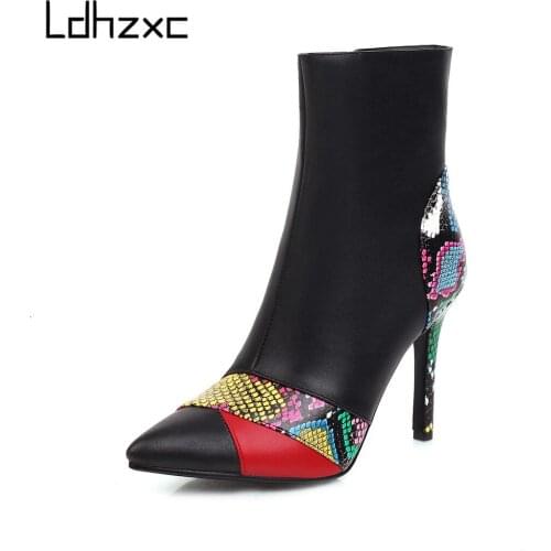 LDHZXC 2020 New arrival fashion high heel ankle boots women boots pointed toe high heels mixed colors women boots winter
