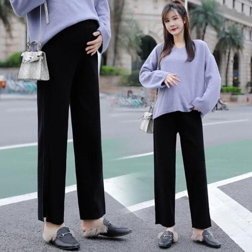 Pregnant womens belly lift pants autumn and winter new styles are thin and wild pregnant women knitted casual straight loose pa