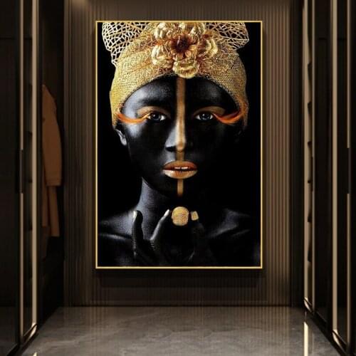Black Woman With Golden Crown Canvas Art Posters And Prints Makeup Art Canvas Paintings On the Wall Art Pictures Home Decor