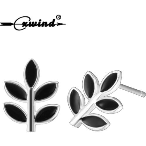 Cxwind Cute Black Enamel Leaf Stud Earrings Fashion Tree Leaves Earring Jewelry For Women Girl Party brincos Gift