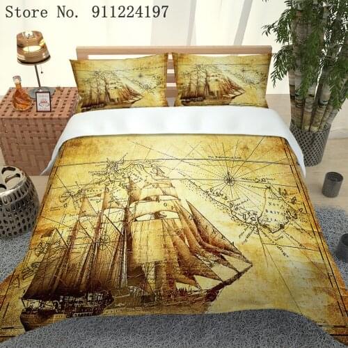 Home Textile Old Fashioned Duvet Cover 3D Sailboat Printed 3pcs Quilt Cover Single Double Queen King Size Comforter Bedding Set