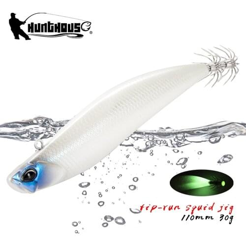 Hunthouse D-squid jigging lure pencil 110mm 30g sinking egi suqid leurre tip-run EGI hook fishing hard bait for turlutte