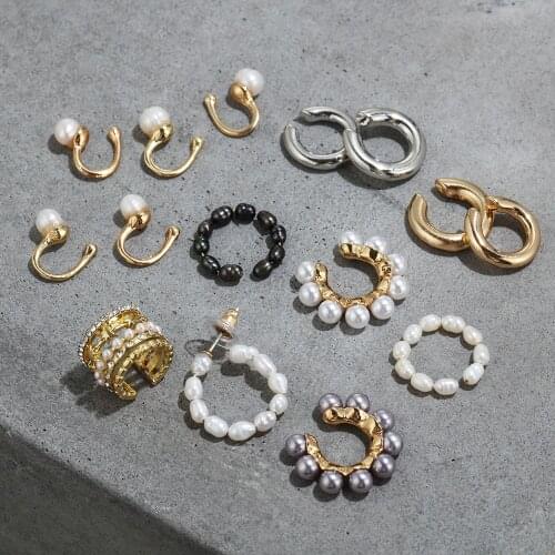 CZ Wide Multilayer Natural Pearl Earcuffs Without Hole Single Ear Cuff Pentagram Rhinestone No Piercing Clip On Earrings Jewelry