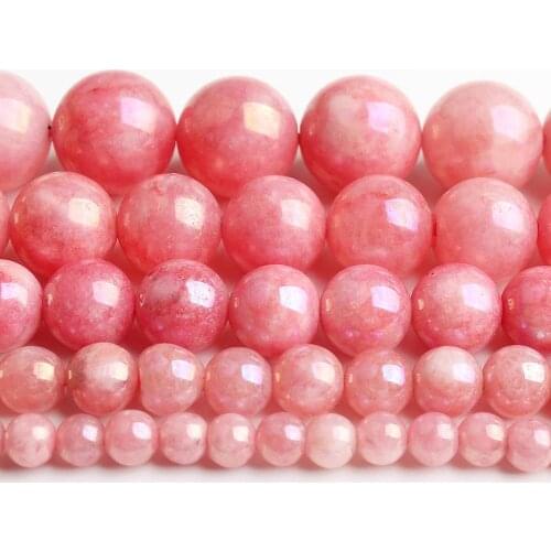 4/6/8/10/12mm Natural Pink Electroplated Angelite Stone Beads Round Loose Beads For Jewellery Making DIY Bracelet 15 Inch