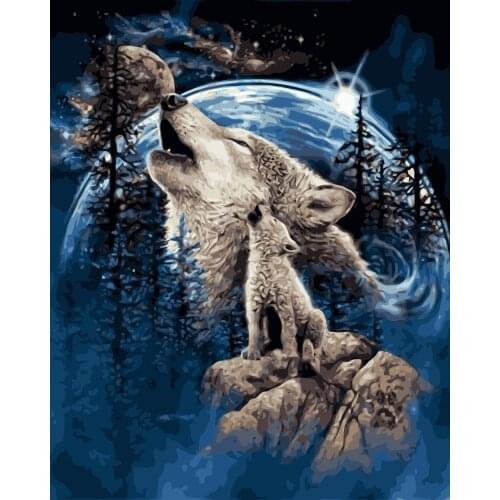 MaHuaf-i745 Wolf song abstract painting by numbers animal DIY oil digital paint by number kits canvas painting for home decor