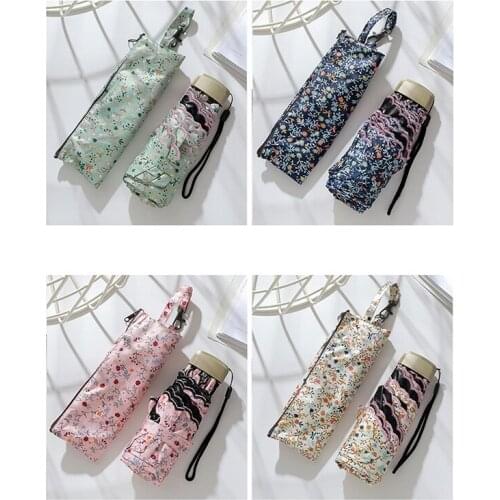 Minimalist Floral Embroidery is Small and Portable Five-Fold Sun Protection UV Protection Pocket Sun Umbrellas