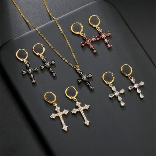 Cross Design Geometry Set Of Earrings For Women 2021 Trend European American Copper 3A Zircon Eardrop Jewelry Sets