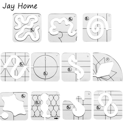 11Pcs Free Motion Quilting Template Set Acrylic Sewing Quilting Ruler Template Frame Patchwork Ruler for Domestic Sewing Machine