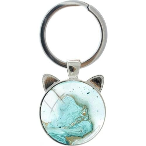 NEW Textured Marble Pattern Keychain Handmade Silver Plated Cat Ear Keychain Fashionable Mens and Womens Bag Accessories