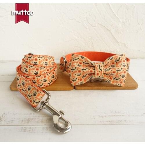 MUTTCO Bow tie pet dog collar bow-knot adjustable large medium small dog THE HALLOWEN soft dog collar leash set 5 sizes UDC059
