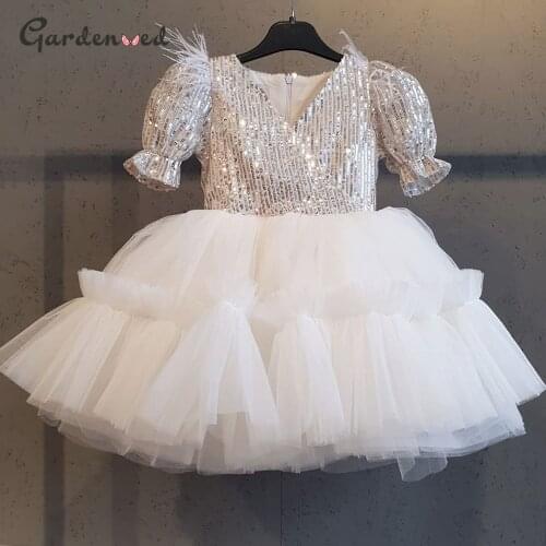 Gardenwed Sequin Child Birthday Party Dress Sparkly Girl Wedding Party Dress Flower Girl Dress Cute Baby Dress First Gown