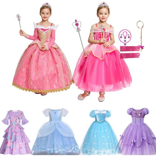 Princess Girls Sleeping Beauty Off Shoulder Dress Toddler Girls Princess Kid Party Ball Gown Flower Girls Pageant Frock