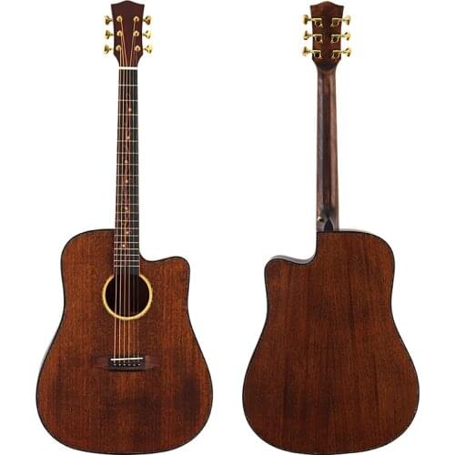 Full solid sapele body acoustic guitar 6 string acoustic electric guitar good varnish 41 inch folk guitar with bone nut & bridge