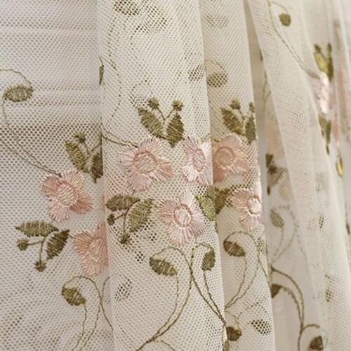 Pink Sweet Elegant embroidery Tulle Curtains for Living Room Princess Lace Flower Sheer Tulle Wedding Window Drapes