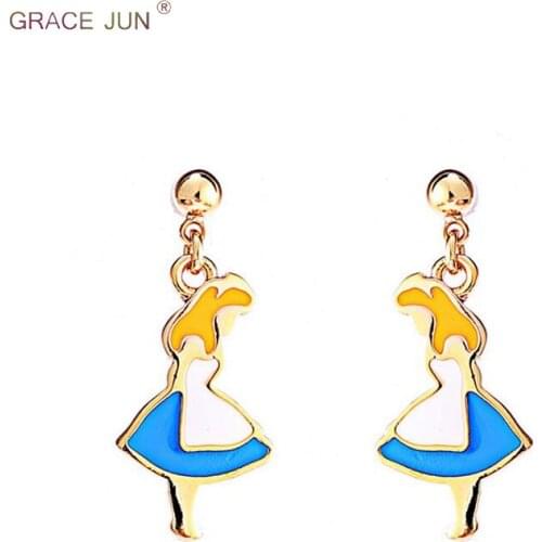 GRACE JUN Korea Style Carton Small Princess Shape Clip on Earrings for Girl Kid Student Ear Clip Without Pierced Charm Earrings