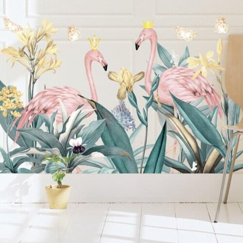 Nordic Ins Flamingo Lovers Green Grass Girls Home Animal Mural Wall Stickers Living Room Bedroom Wall Decals DIY Decoration
