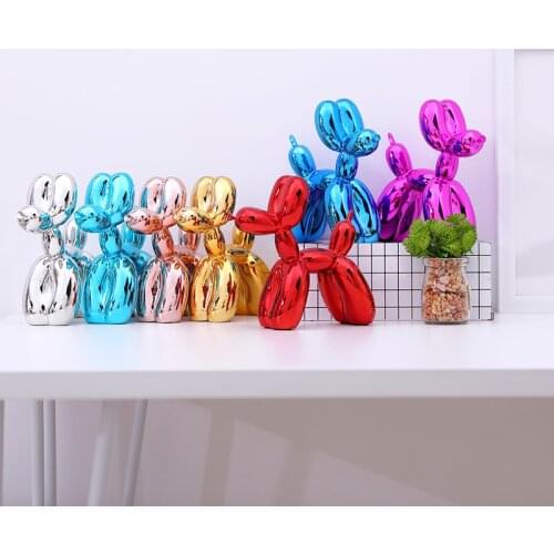 Animals Figurine Resin Cute Shiny Balloon Dog Shape Statue Art Sculpture Figurine Craftwork Home Decor with Antiskid Mat Lucky