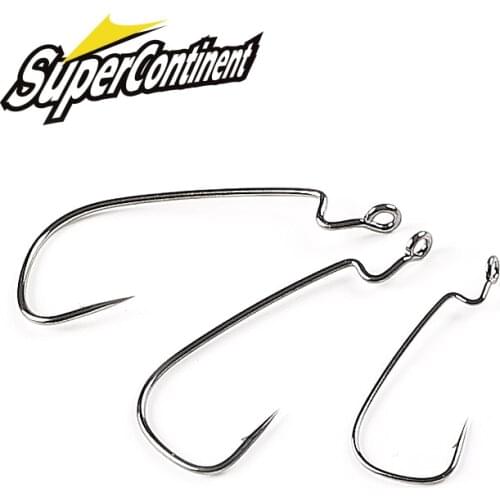 Supercontinent Offset with big rings Carbon Steel Crank Hooks Hooks tackle Worm Hooks With big eyes Ring 20pcs