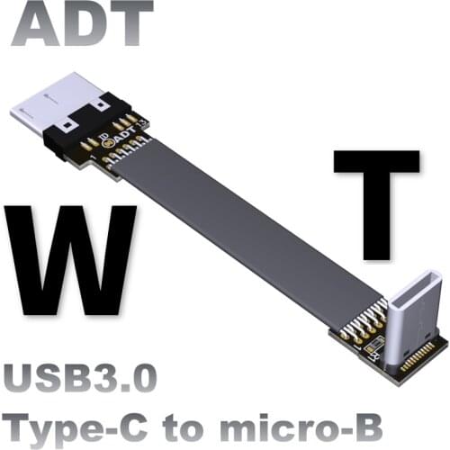 T-W Aerial Shield USB 3.1 Type C to USB 3.0 Micro B Flat Ribbon Cable FFC FPV Male to female Foldable axial elbow Cable Angled