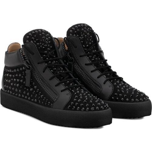 SHOOEGLE Sapatos Masculinos Men Fashion Patchwork Flat Thick Bottom Zipper Shoes Rhinestone Sneakers Shoes Man