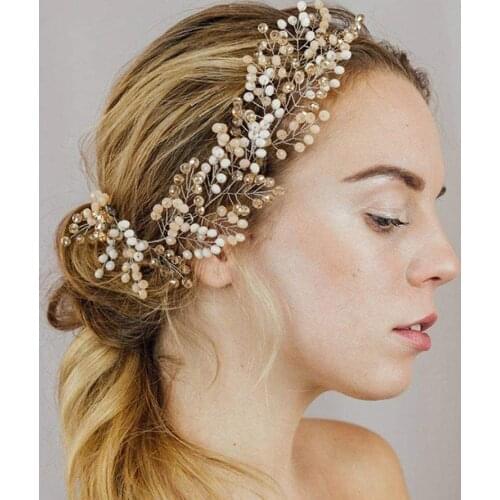 Vintage Wedding Headdress Crystal khaki Handmade Headband Party For Women Headpieces Bridal Headwear Hair Accessories For Bride