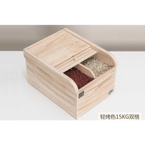 Japanese wooden rice container stocker grain wood finish rice bin storage box environmental kitchen organizer box with cover