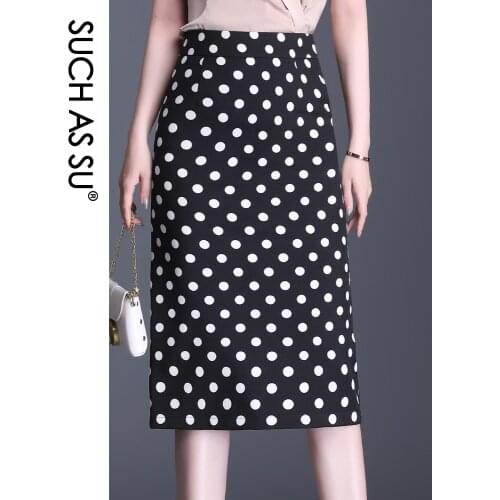 SUCH AS SU Quality Womens Office Work Pencil Skirt High Waist Career Package Hip Skirts Black Dot Sexy Slim Hip S-3XL Plus Size