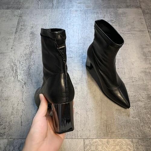 Womens shoes ankle boots fall 2020 new fashion pointed toe slim stretch back zipper flashing diamond high heel boots