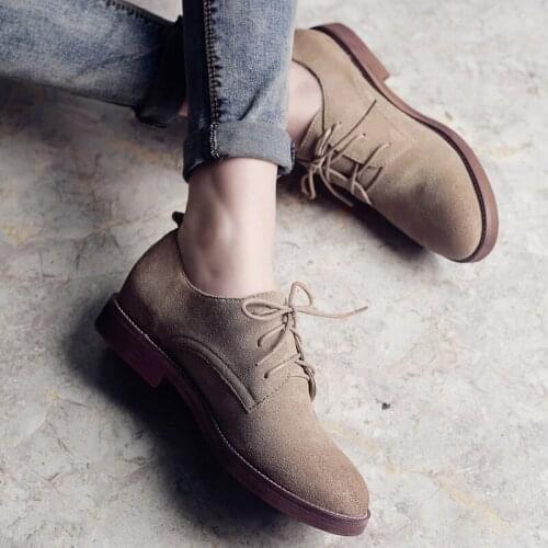 Retro Oxford Shoes for Women 2021 Genuine Leather Shoes Woman Lace up Oxfords Flat Shoes Women Plus Size 9 10 11
