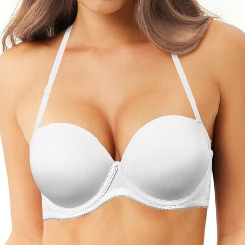 Pure White Sexy Lingeire Women Halter Strapless Multiway Wedding Thick Padded Push Up Bra 32 34 36 38 40 42 A B C D E