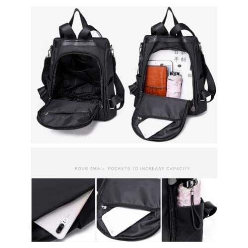 Women Oxford Cloth Backpack Solid Color Zipper Anti-Theft Rucksack School Shoulder Bag