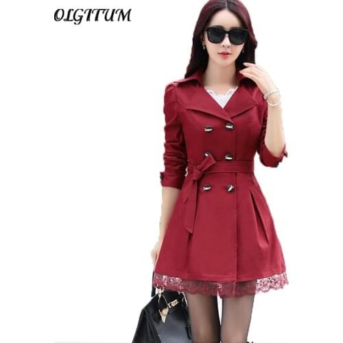 Trench Coat For Women 2019 Spring Coat Double Breasted Lace Slim windbreaker Female Autumn Outerwear long section Trench coat