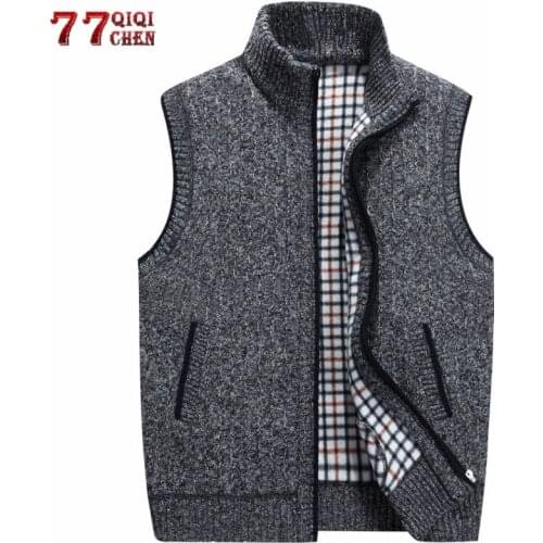 Mens Sleeveless Vest Sweaters Coat Autumn Winter Casual Wool Thick Warm Jacket Knitted Zipper Cashmere Waistcoat chaleco hombre