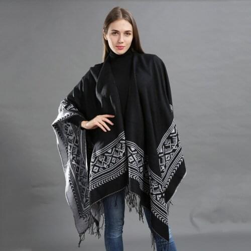Oversize Winter Fashion Women Knitted Poncho Tassel Thick Sweaters Cardigan Casual Scarf Batwing Sleeve Jumper Poncho And Capes